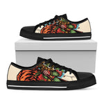 Japanese Samurai And Tiger Print Black Low Top Shoes 