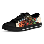 Japanese Samurai And Tiger Print Black Low Top Shoes 