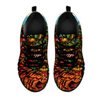 Japanese Samurai And Tiger Print Black Sneakers