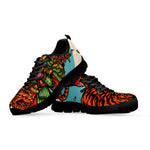 Japanese Samurai And Tiger Print Black Sneakers