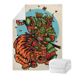 Japanese Samurai And Tiger Print Blanket