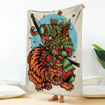 Japanese Samurai And Tiger Print Blanket