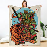 Japanese Samurai And Tiger Print Blanket