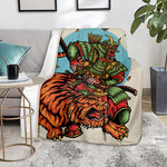 Japanese Samurai And Tiger Print Blanket