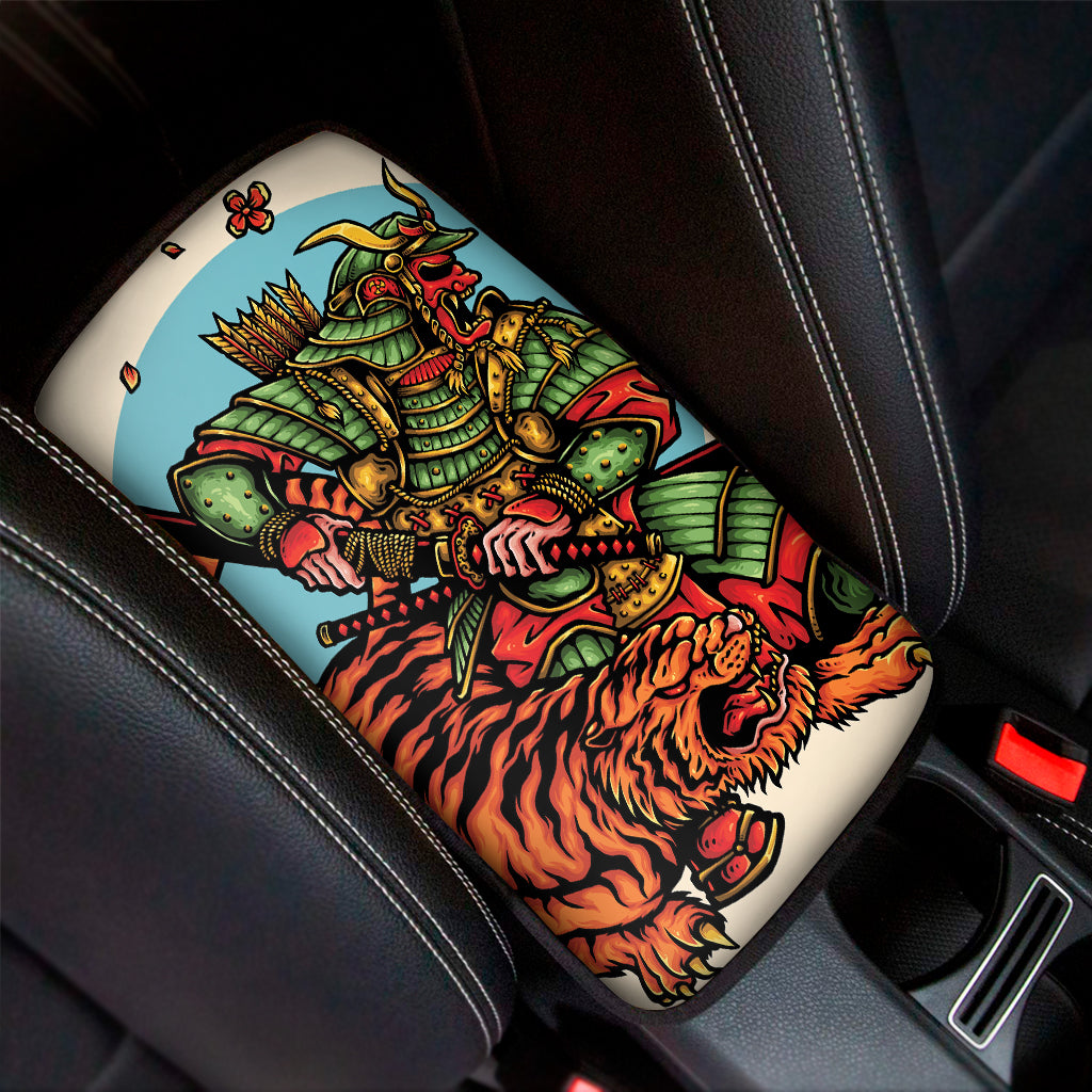 Japanese Samurai And Tiger Print Car Center Console Cover