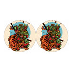Japanese Samurai And Tiger Print Car Coasters