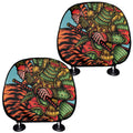 Japanese Samurai And Tiger Print Car Headrest Covers