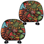 Japanese Samurai And Tiger Print Car Headrest Covers