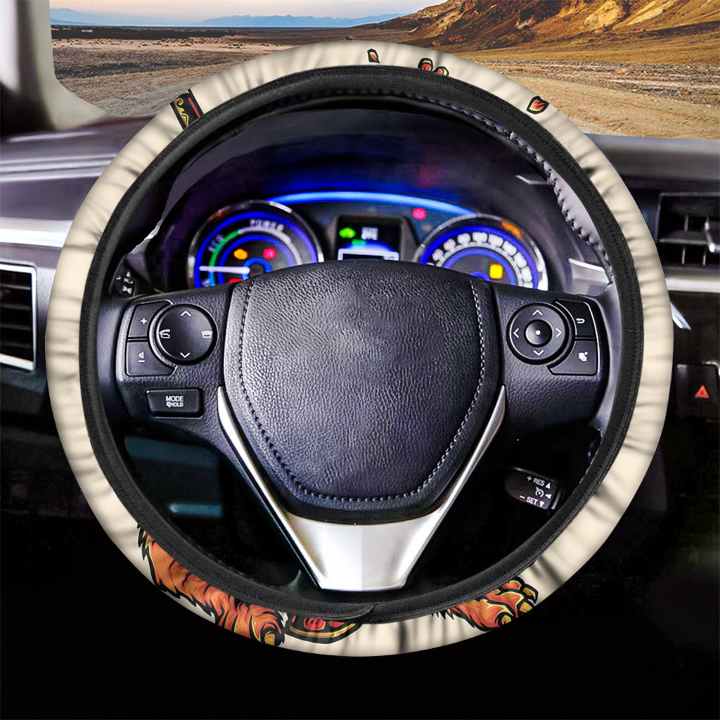 Japanese Samurai And Tiger Print Car Steering Wheel Cover