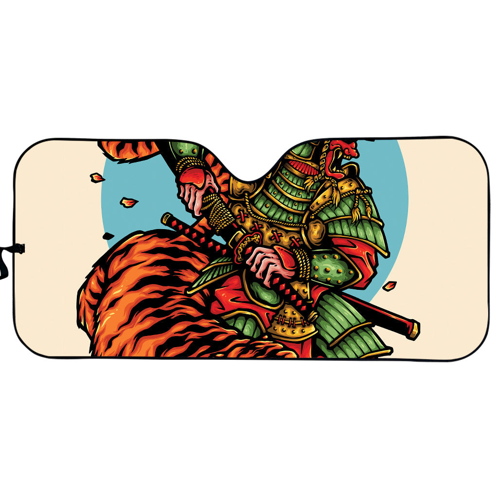 Japanese Samurai And Tiger Print Car Sun Shade