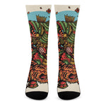 Japanese Samurai And Tiger Print Crew Socks