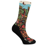 Japanese Samurai And Tiger Print Crew Socks