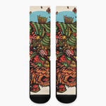 Japanese Samurai And Tiger Print Crew Socks