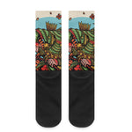 Japanese Samurai And Tiger Print Crew Socks