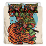 Japanese Samurai And Tiger Print Duvet Cover Bedding Set