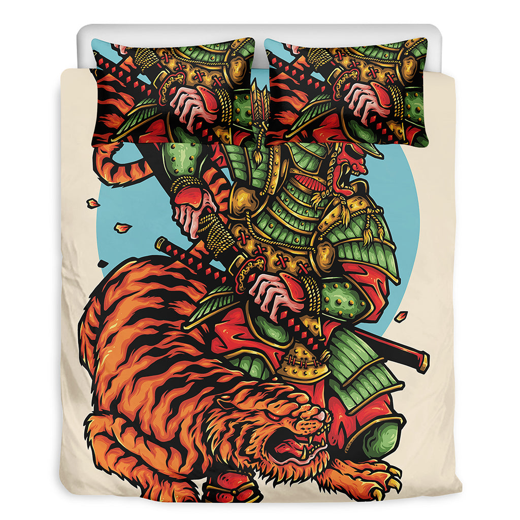 Japanese Samurai And Tiger Print Duvet Cover Bedding Set