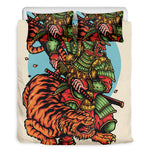 Japanese Samurai And Tiger Print Duvet Cover Bedding Set