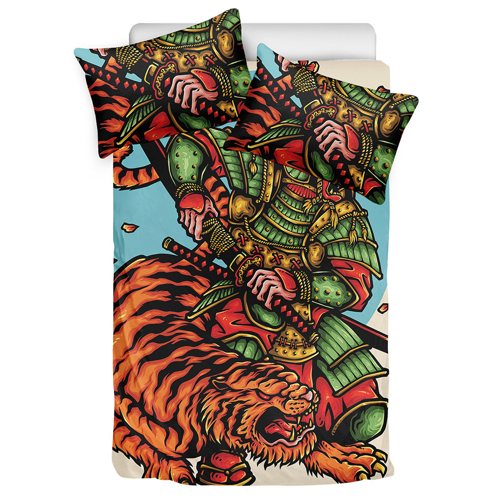 Japanese Samurai And Tiger Print Duvet Cover Bedding Set