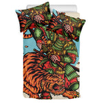 Japanese Samurai And Tiger Print Duvet Cover Bedding Set