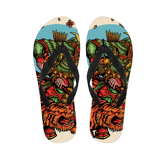 Japanese Samurai And Tiger Print Flip Flops