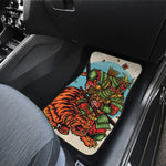 Japanese Samurai And Tiger Print Front and Back Car Floor Mats