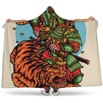 Japanese Samurai And Tiger Print Hooded Blanket