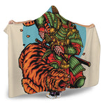 Japanese Samurai And Tiger Print Hooded Blanket