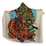Japanese Samurai And Tiger Print Hooded Blanket