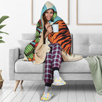 Japanese Samurai And Tiger Print Hooded Blanket