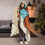 Japanese Samurai And Tiger Print Hooded Blanket