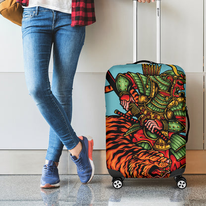 Japanese Samurai And Tiger Print Luggage Cover