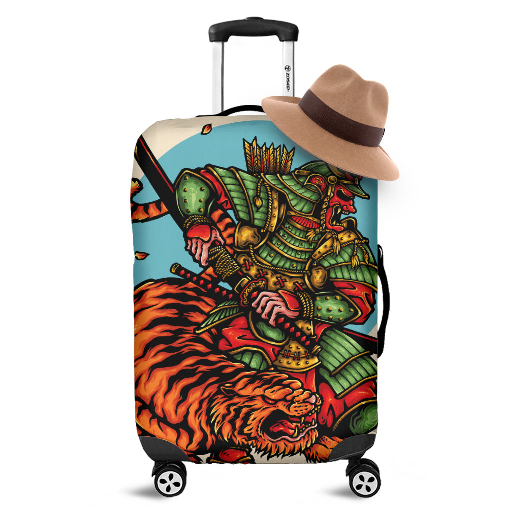 Japanese Samurai And Tiger Print Luggage Cover