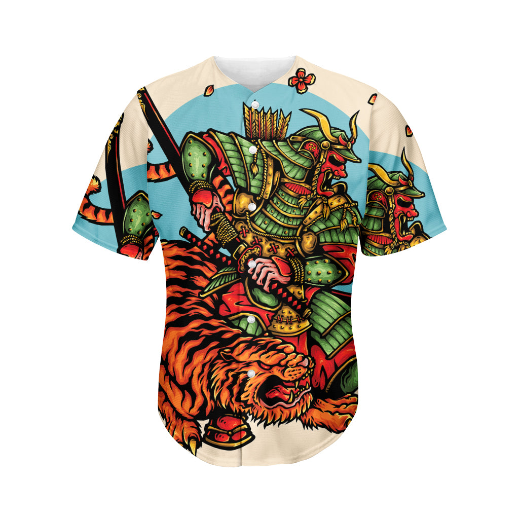 Japanese Samurai And Tiger Print Men's Baseball Jersey