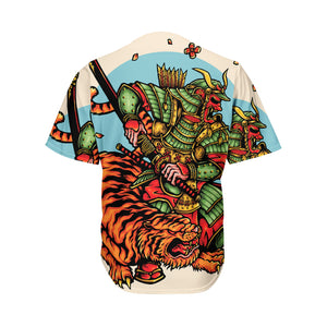 Japanese Samurai And Tiger Print Men's Baseball Jersey