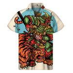 Japanese Samurai And Tiger Print Men's Short Sleeve Shirt