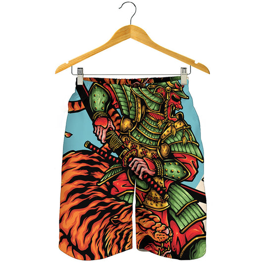 Japanese Samurai And Tiger Print Men's Shorts
