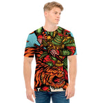 Japanese Samurai And Tiger Print Men's T-Shirt
