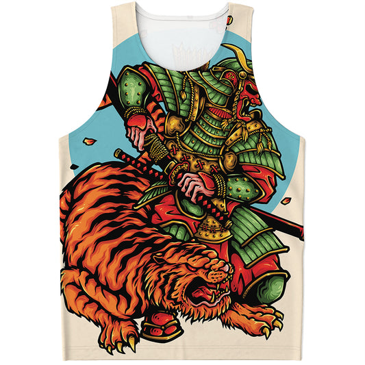 Japanese Samurai And Tiger Print Men's Tank Top