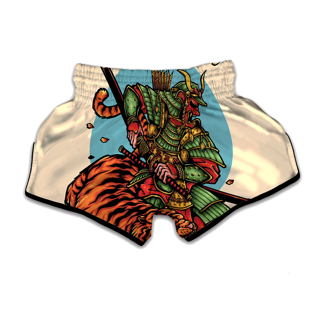 Japanese Samurai And Tiger Print Muay Thai Boxing Shorts