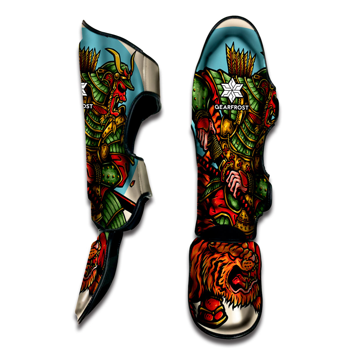 Japanese Samurai And Tiger Print Muay Thai Shin Guard