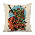 Japanese Samurai And Tiger Print Pillow Cover