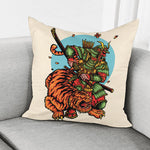 Japanese Samurai And Tiger Print Pillow Cover