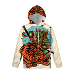 Japanese Samurai And Tiger Print Pullover Hoodie