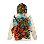 Japanese Samurai And Tiger Print Pullover Hoodie