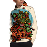 Japanese Samurai And Tiger Print Pullover Hoodie