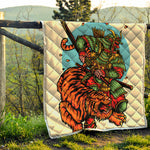 Japanese Samurai And Tiger Print Quilt