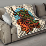 Japanese Samurai And Tiger Print Quilt