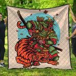 Japanese Samurai And Tiger Print Quilt
