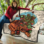 Japanese Samurai And Tiger Print Quilt