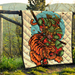Japanese Samurai And Tiger Print Quilt